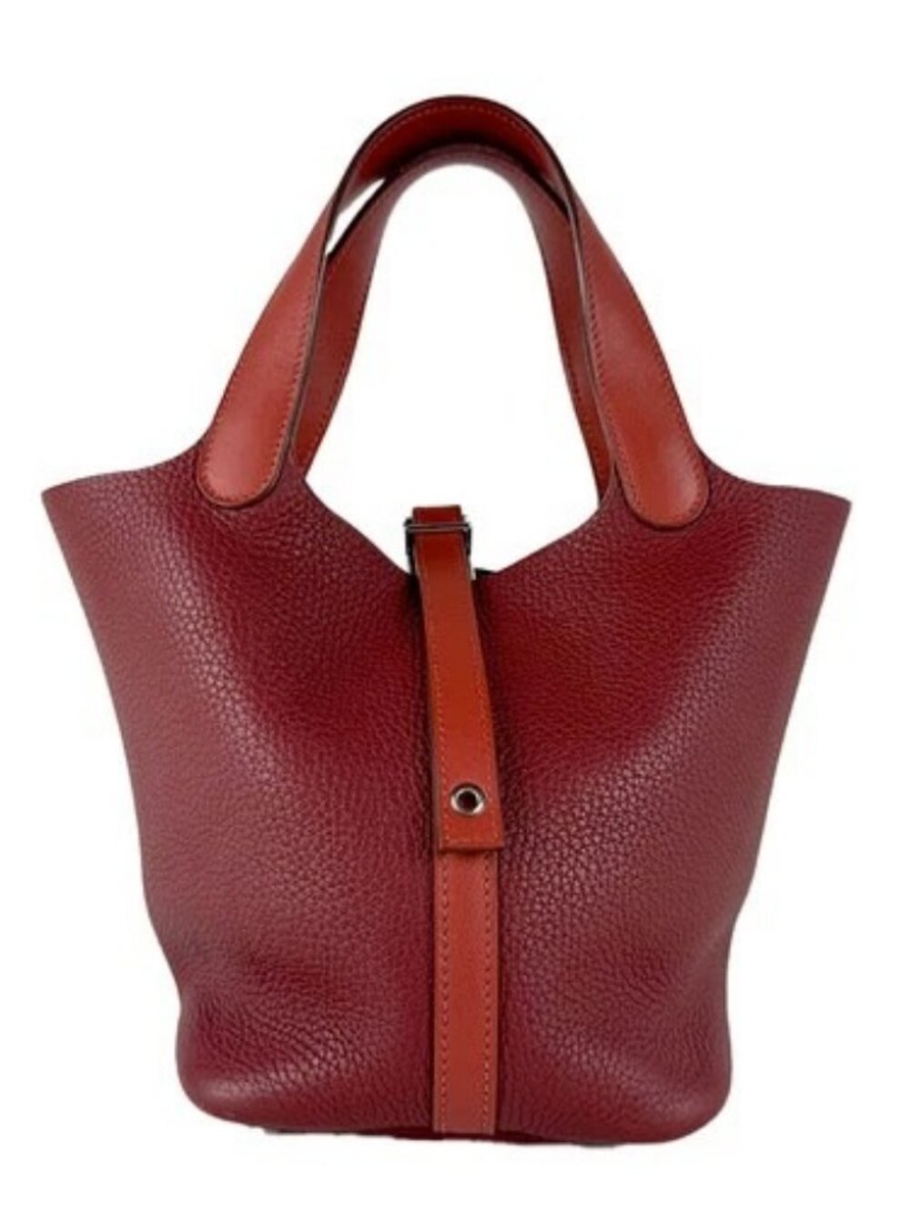 Auth HERMES Picotin Lock PM Handbag Rouge H/Brique Taurillon Clemence - z10900